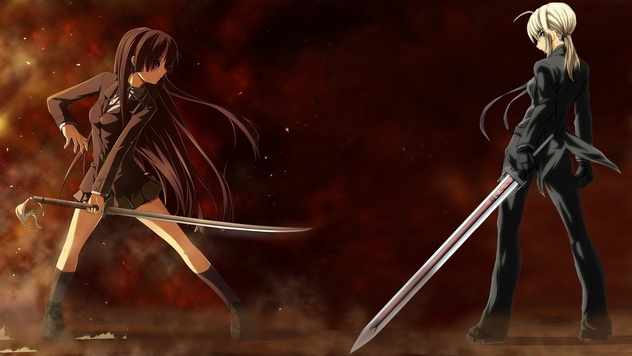девушки с мечами в боевом аниме, аниме девушка