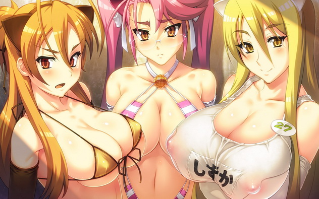 три девушки-неко с большими сиськами в нижнем белье, аниме девушка