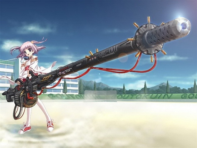 девушка аниме с огромным пулеметом, голые аниме