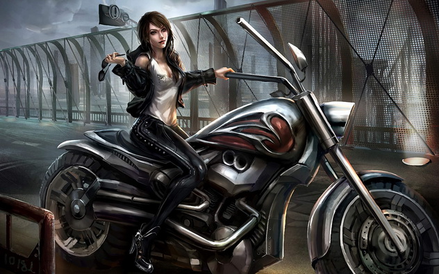 девушка байкер на чудовищном мотоцикле, фэнтези про любовь