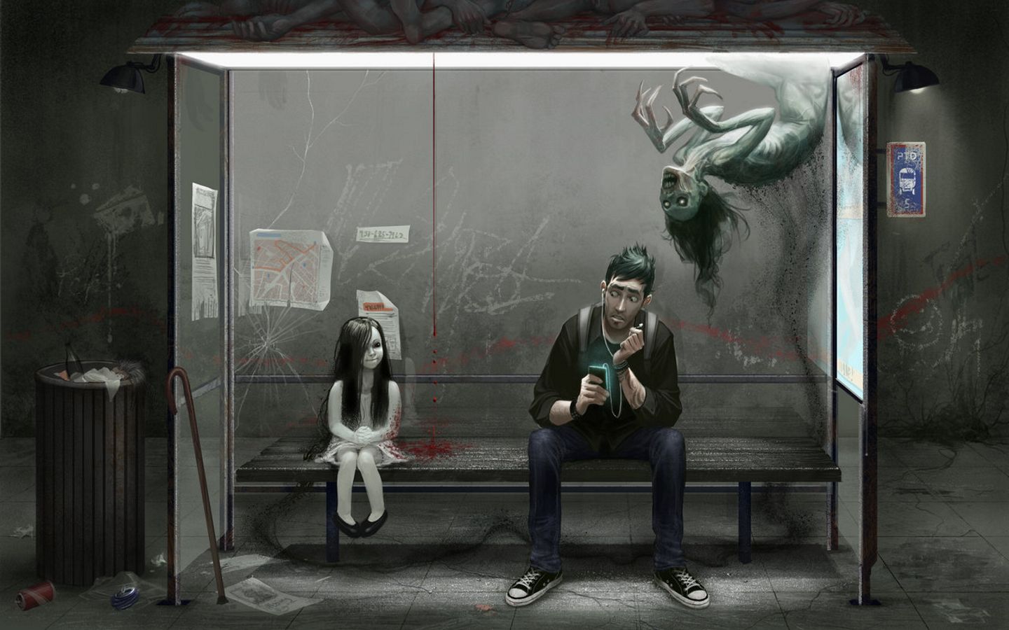 на проклятой автобусной остановке регулярно пропадают пассажиры, картинка с зомби