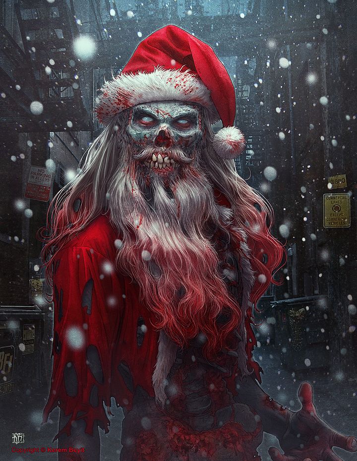 Санта Клаус после зомби-апокалипсиса, картинка с зомби