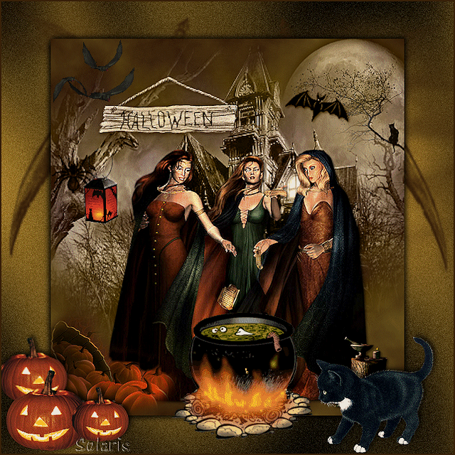 анимашка с тремя ведьмами варящими зелье на Хэллоуин