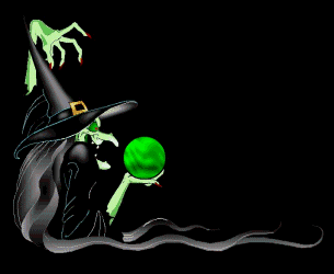 Ведьма с мерцающим зеленым магическим шаром. гиф про ведьм