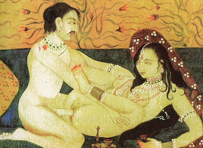 секс в классической позе Камасутры. индийская гравюра