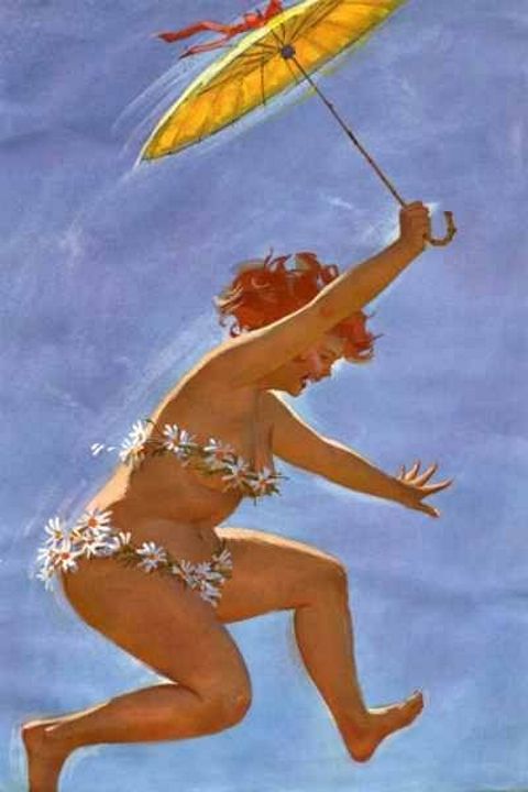 голая спелая Хильда прыгает с зонтиком