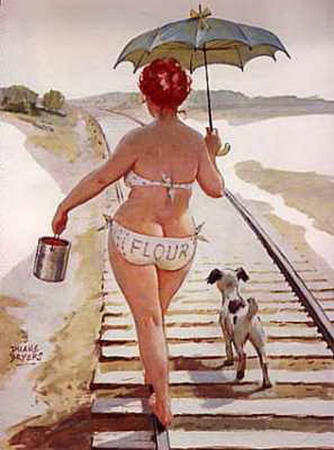 Хильда с собачкой на железнодорожной колее