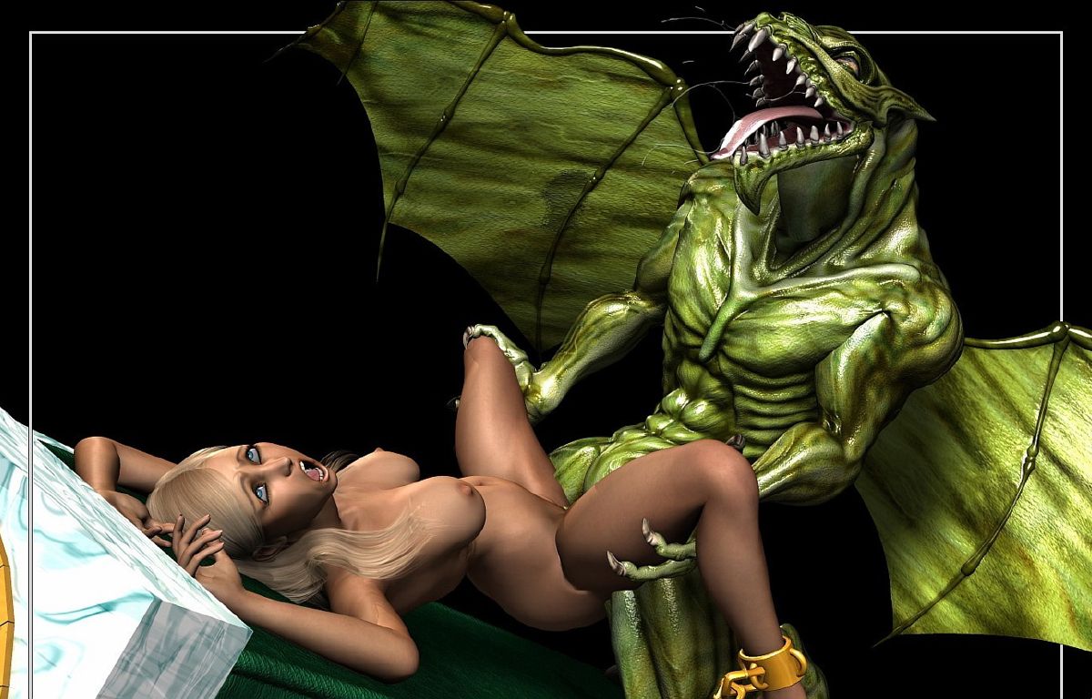 зеленый крылатый монстр трахает юную блондинку. 3D порно комикс 