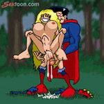 смотреть аниме гиф Супермен, Супермен стоя насаживает блондинку на свой огромный член