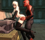 смотреть аниме гиф изображение секса Человека-паука с Черной кошкой в позе стоя