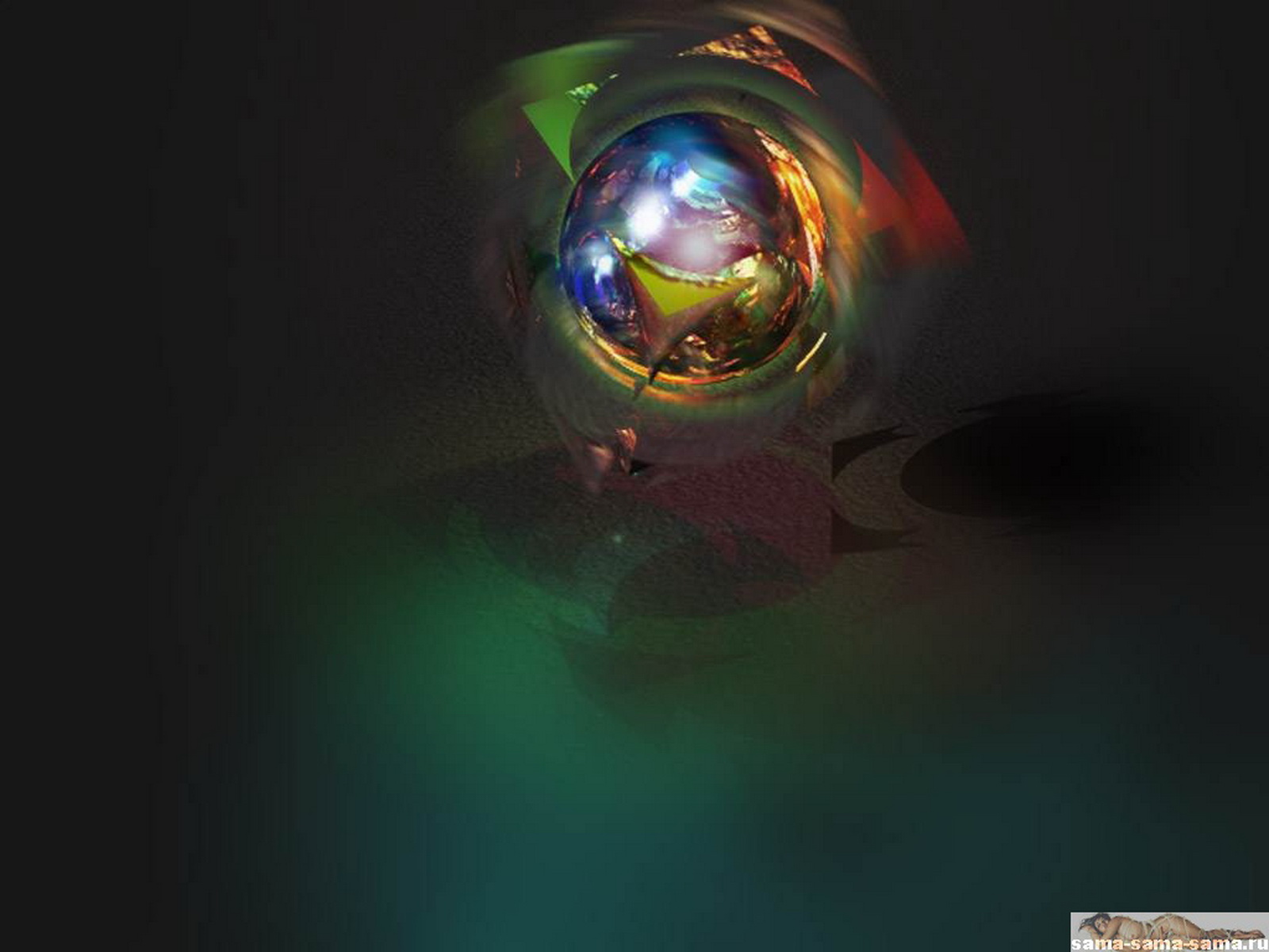 лампочка, разноцветный шар, темно зеленый фон, 3D обои для рабочего стола