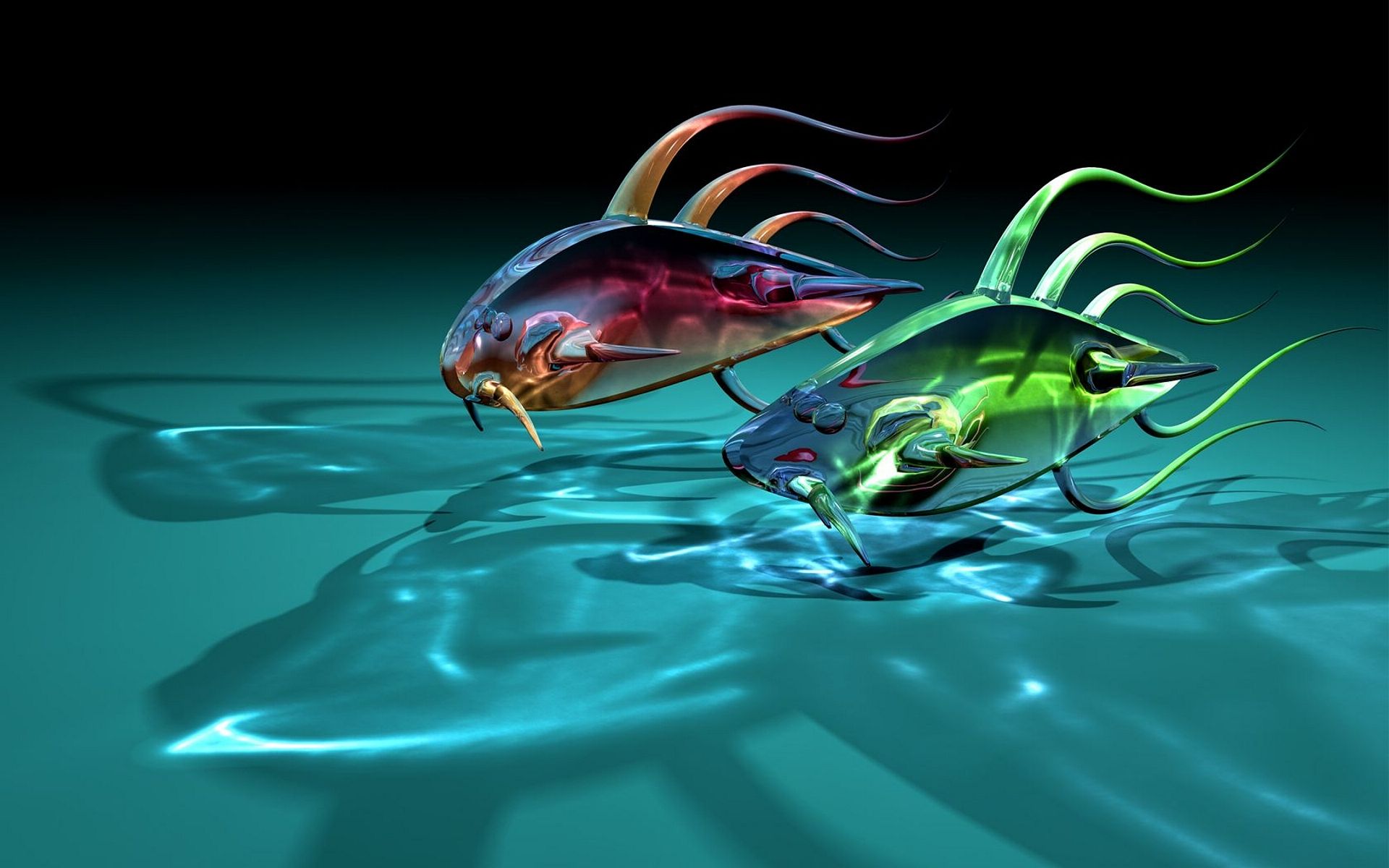 3D рыбки, прозрачные рыбки, 3D обои для рабочего стола, 3D-графика
