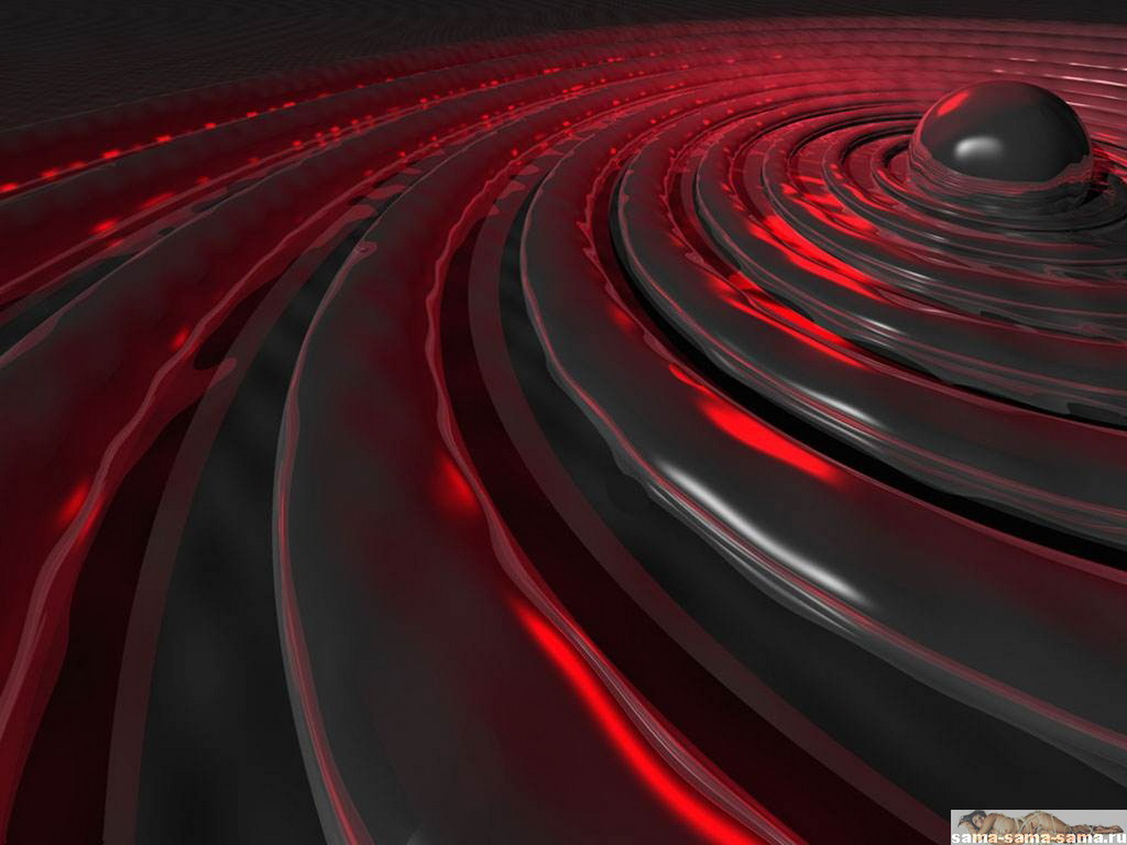 стоячая волна, шар, красные волны, 3D обои для рабочего стола