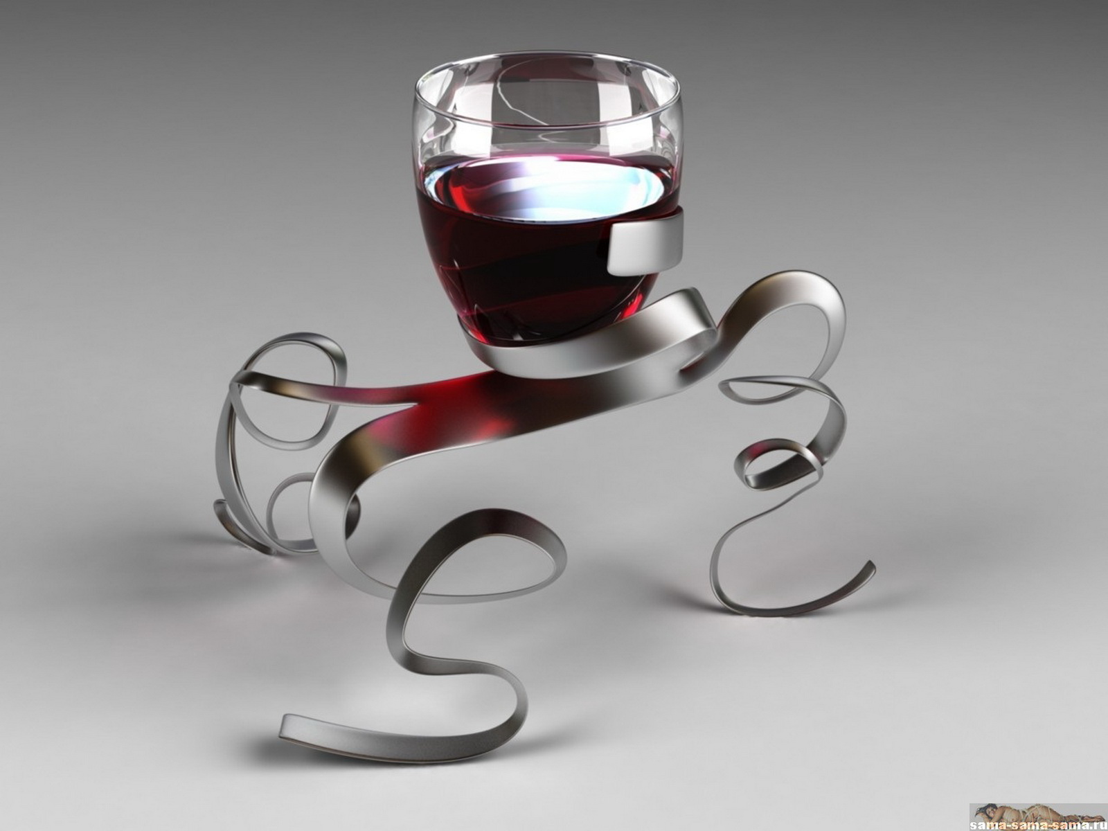 фужер, вино, металлический держатель, 3D обои для рабочего стола