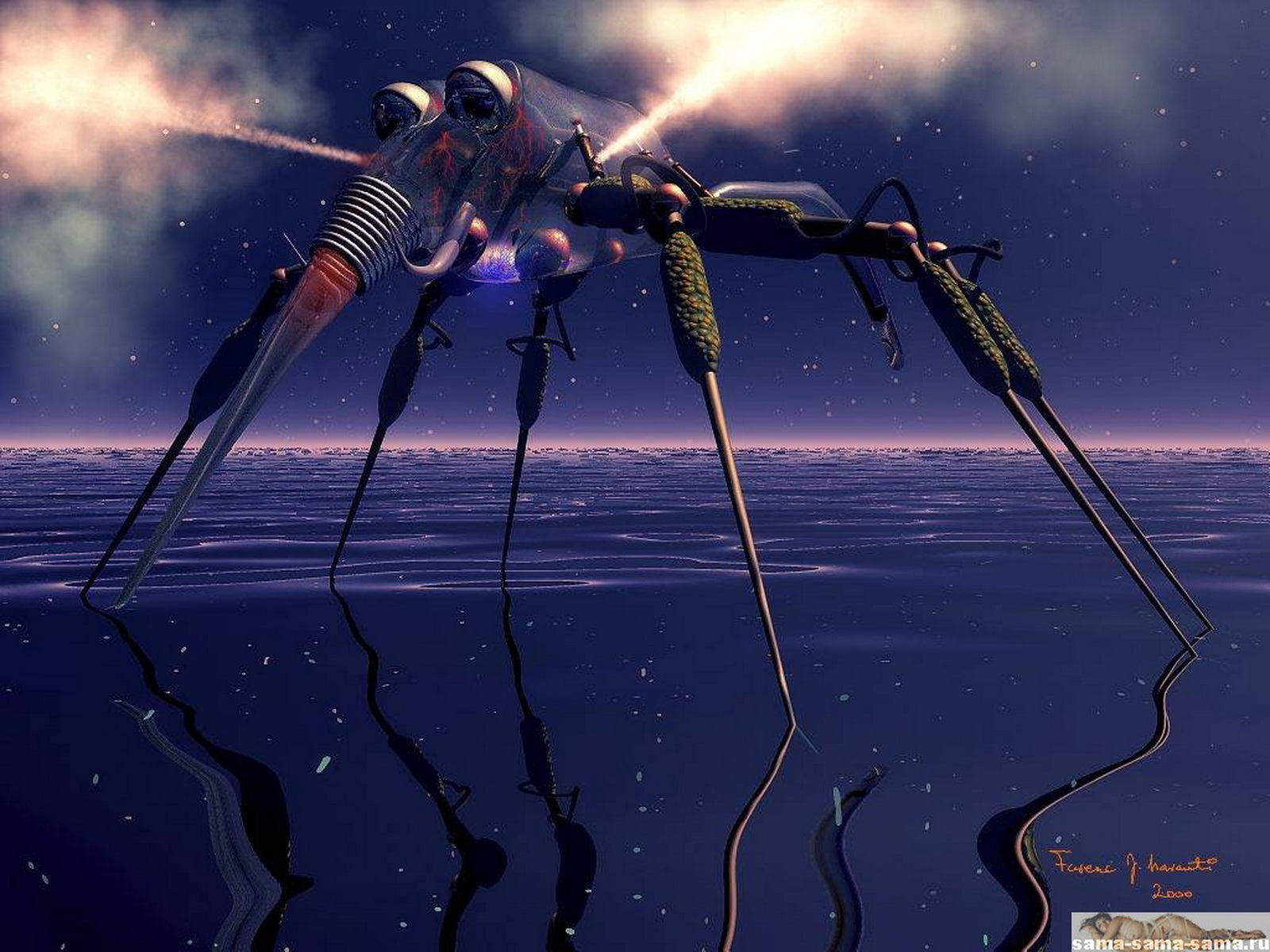 комар, инопланетное насекомое над водой, 3D обои для рабочего стола