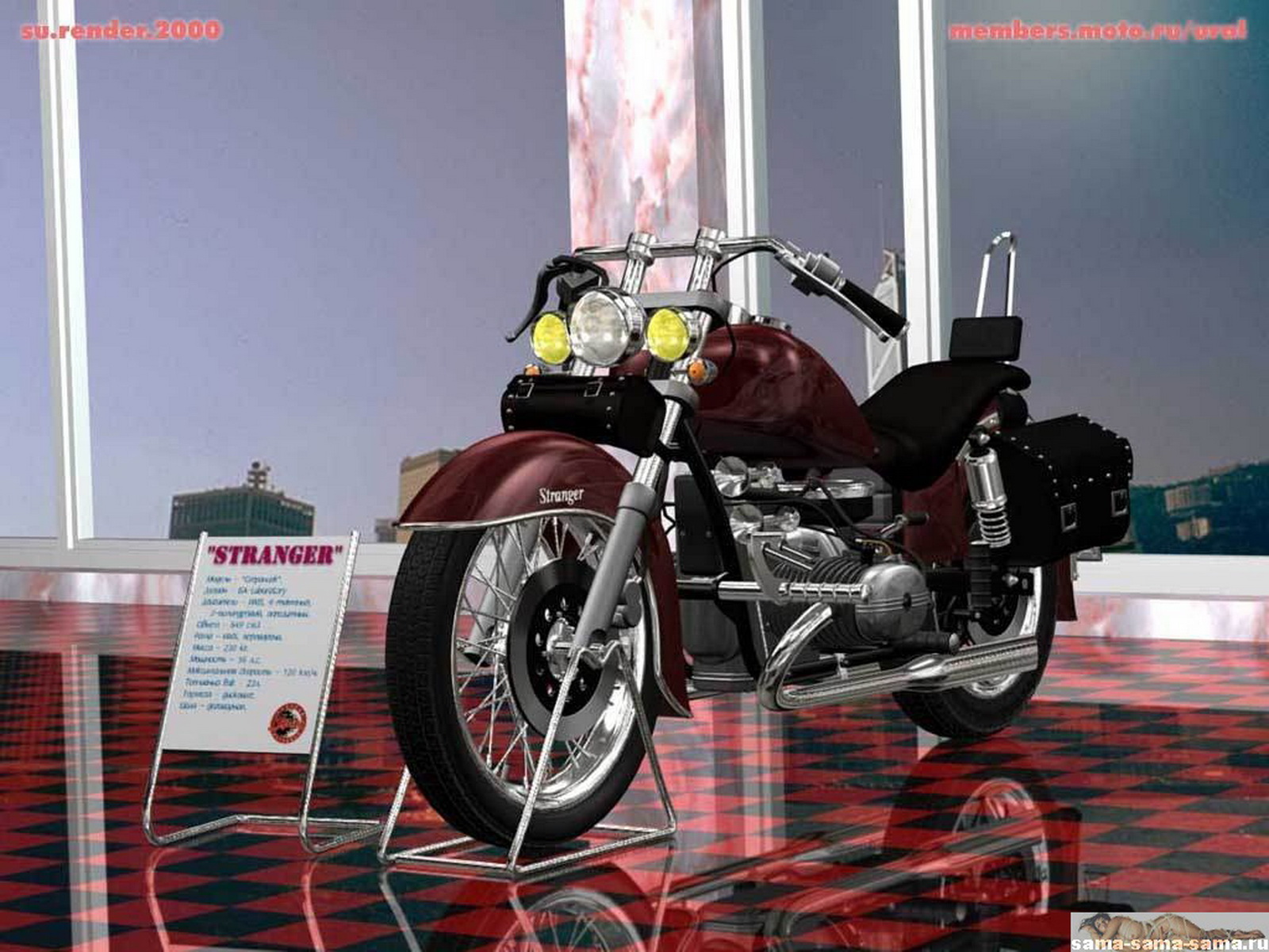 мотоцикл странник, рисунок мотоцикла на стенде,  3D обои для рабочего стола