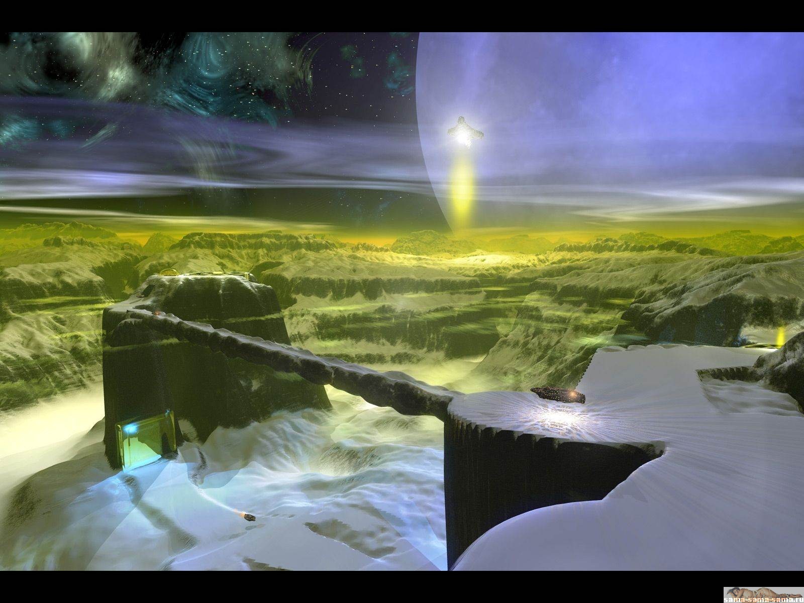 северный космодром, снег, каньоны, старт корабля, 3D обои для рабочего стола