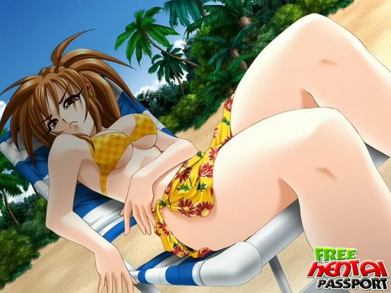 мрачная девушка в юбке загорает на пляже, картинка секс аниме
