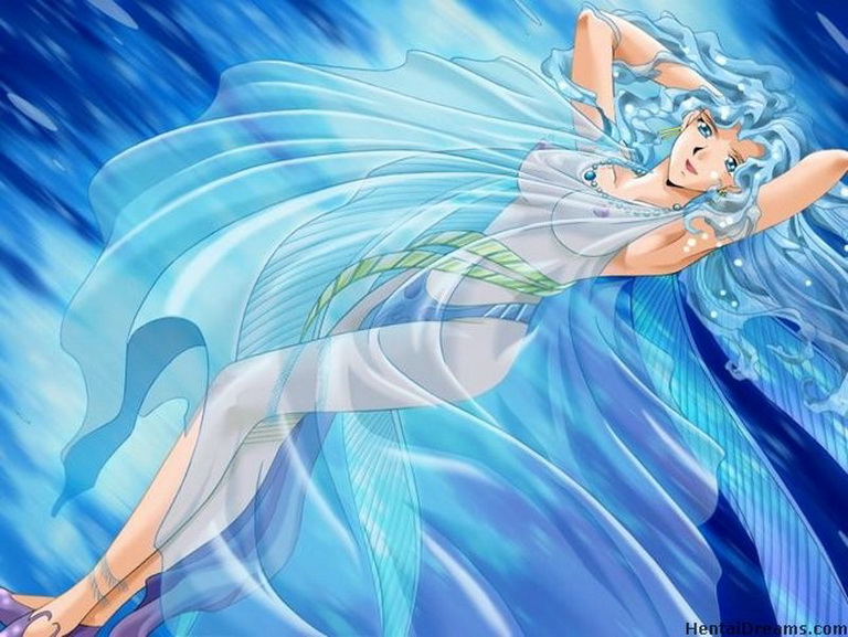 картинка аниме,  крылатая фея с голыми сиськами стоит в полный рост на ветру