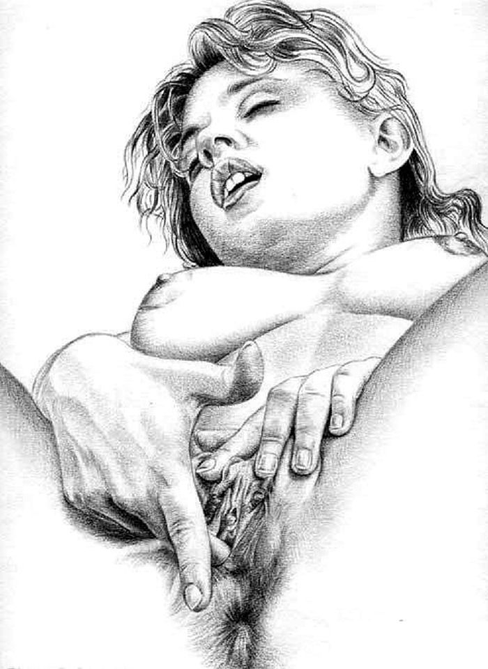хрошенькая девушка мастурбирует пальчиком во влагалище, рисунок карандашом, картинка порно аниме