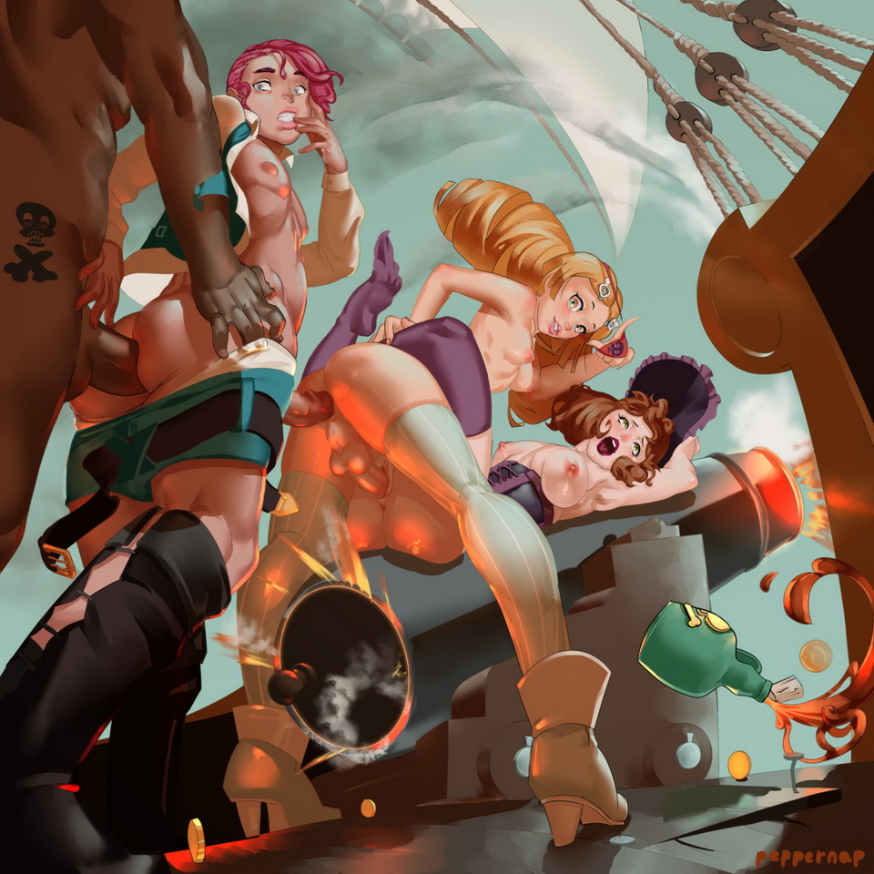 групповой анал персонажей аниме на пиратском корабле, аниме секс