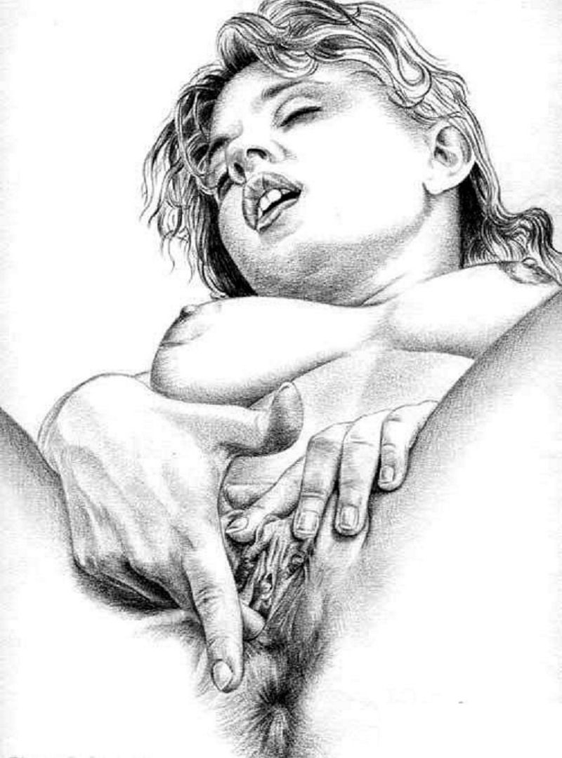 мастурбация пальчиком, рисунок в карандаше, порно арт 06