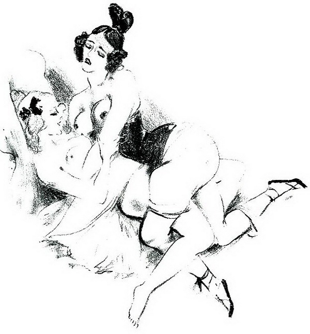 две пышные лесбиянки заняты сексом на кровати, эротическая живопись