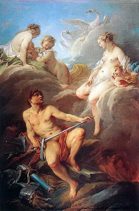 голый воин с мечом и голой женщиной, эротическая живопись