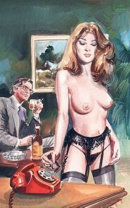 голая проститутка возле телефона, эротическая живопись