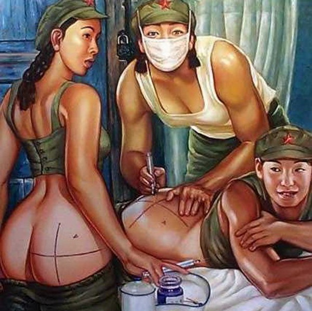 китайские девушки с голыми попами на прививке, эротическая живопись