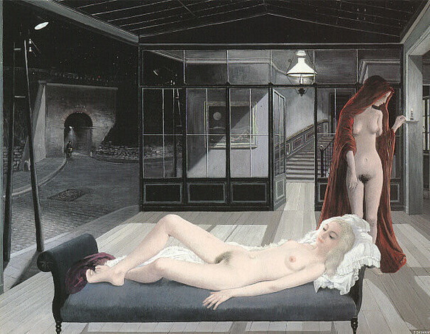 Голые женщины в странном городе, произведение изобразительного искусства с эротикой и сексом, эротическая живопись