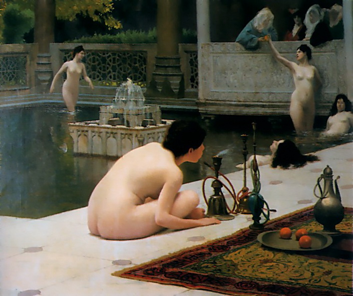 обнаженные девушки в купальне и у кальяна, эротическая живопись
