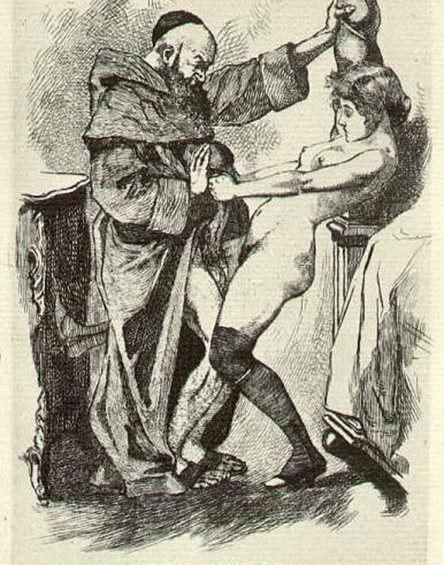 епископ с огромным членом насилует прихожанку, старинная эротическая гравюра