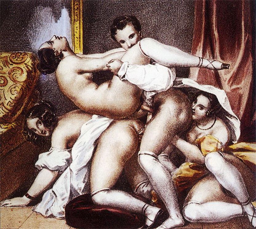три толстых голых барышни трахаются с одним кавалером. эротическая живопись и графика