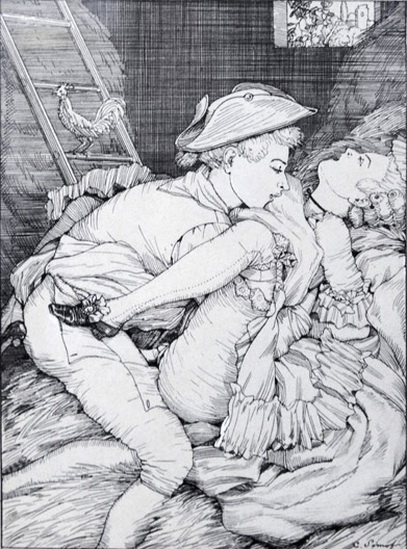 секс солдата и барышни на сеновале, старинная эротическая гравюра