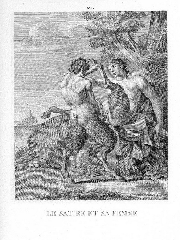Сатир трахает женщину-сатира, старинная эротическая гравюра