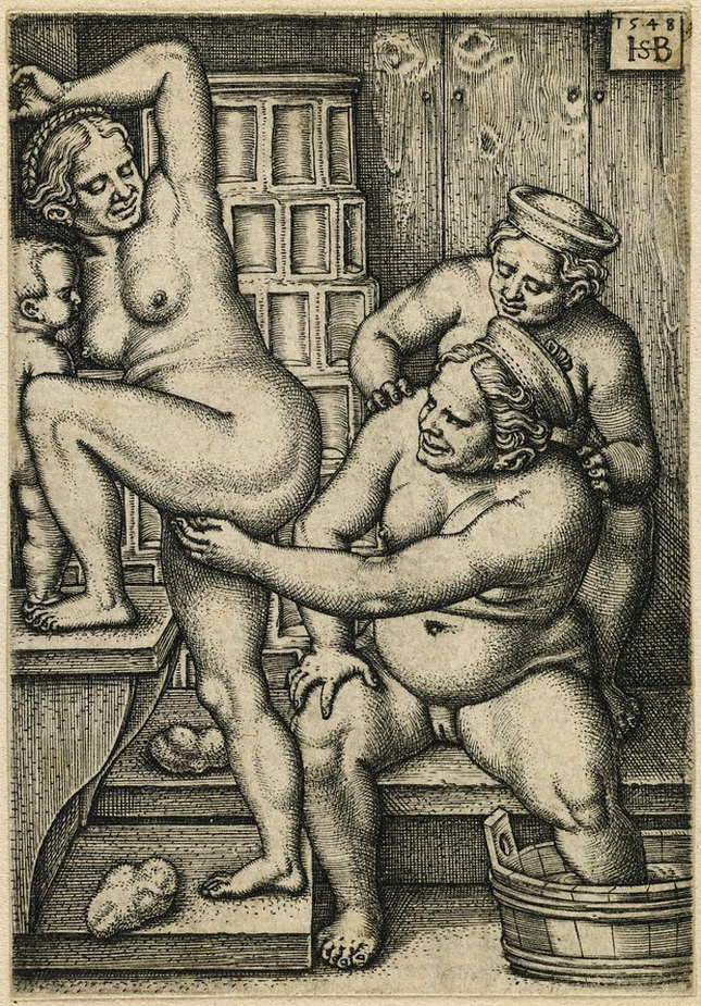 секс толстых теток в бане с мальчиком, старинная эротическая гравюра