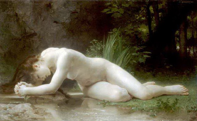 обнаженная женщина смотрится в воду, ню, живопись