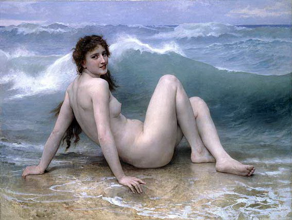 голая Венера в волнах, ню, живопись