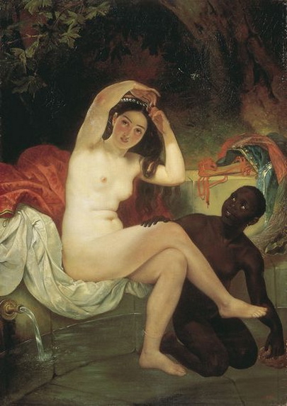 голая белая девушка с черной рабыней, ню, живопись