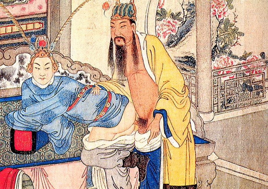 китайское исполнение собачьей позы секса. картинка художественной эротики, ню, живопись
