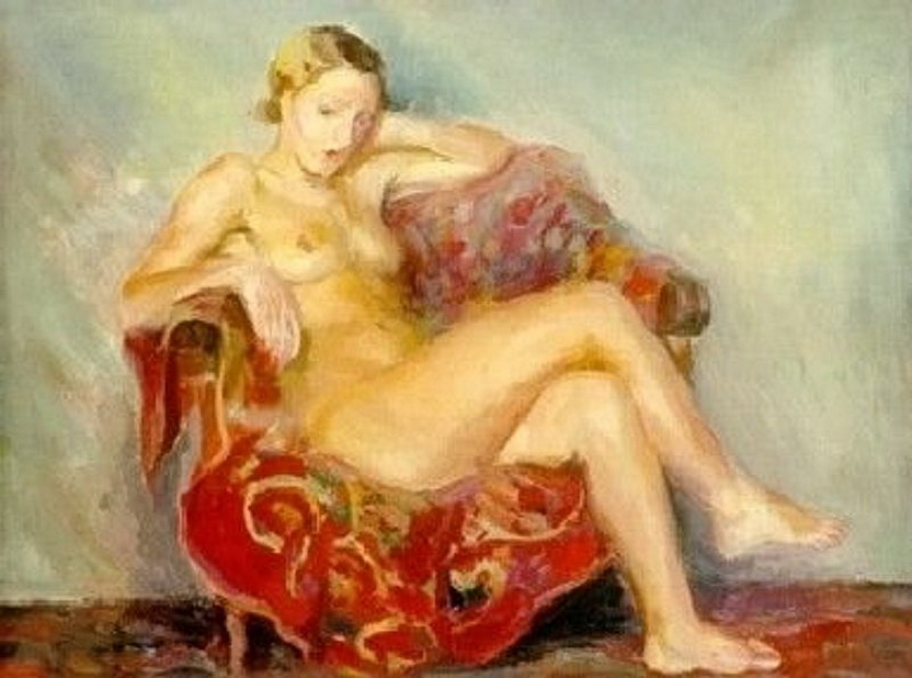 обнаженная женщина сидящая в кресле. эротическая живопись и графика, ню, живопись