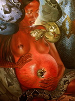 Ева и змей. Сюрреализм рисунок женщины с животным 03105