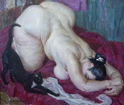 две кошки рисунок женщины с животным 03110