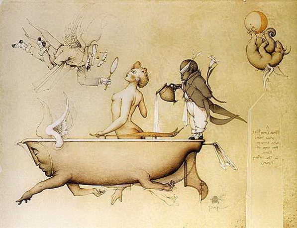 Омовение, живопись голые женщины и животные