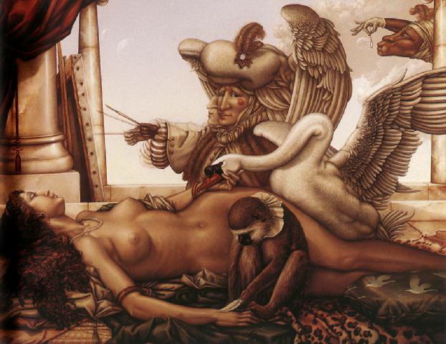 Лебедь в попку, Анальный секс Леды с лебедем в позе партнер сзади, живопись голые женщины и животные