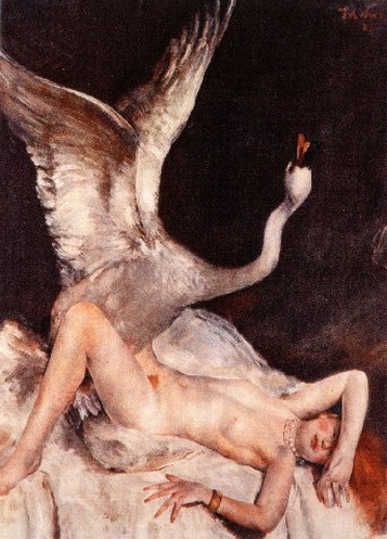 секс Леды с лебедем в классической миссионерской позе, живопись голые женщины и животные