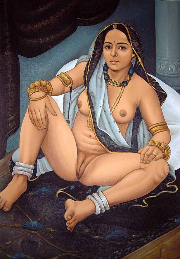 Индийская богиня, живопись голые женщины и животные