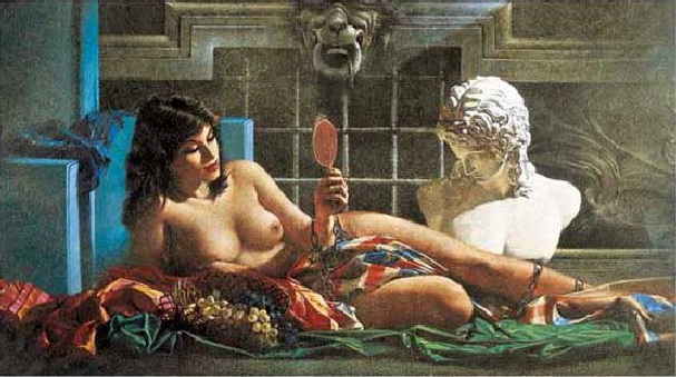 Зеркальце, живопись голые женщины и животные