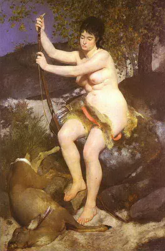 толстая голая охотница с луком, эротический рисунок
